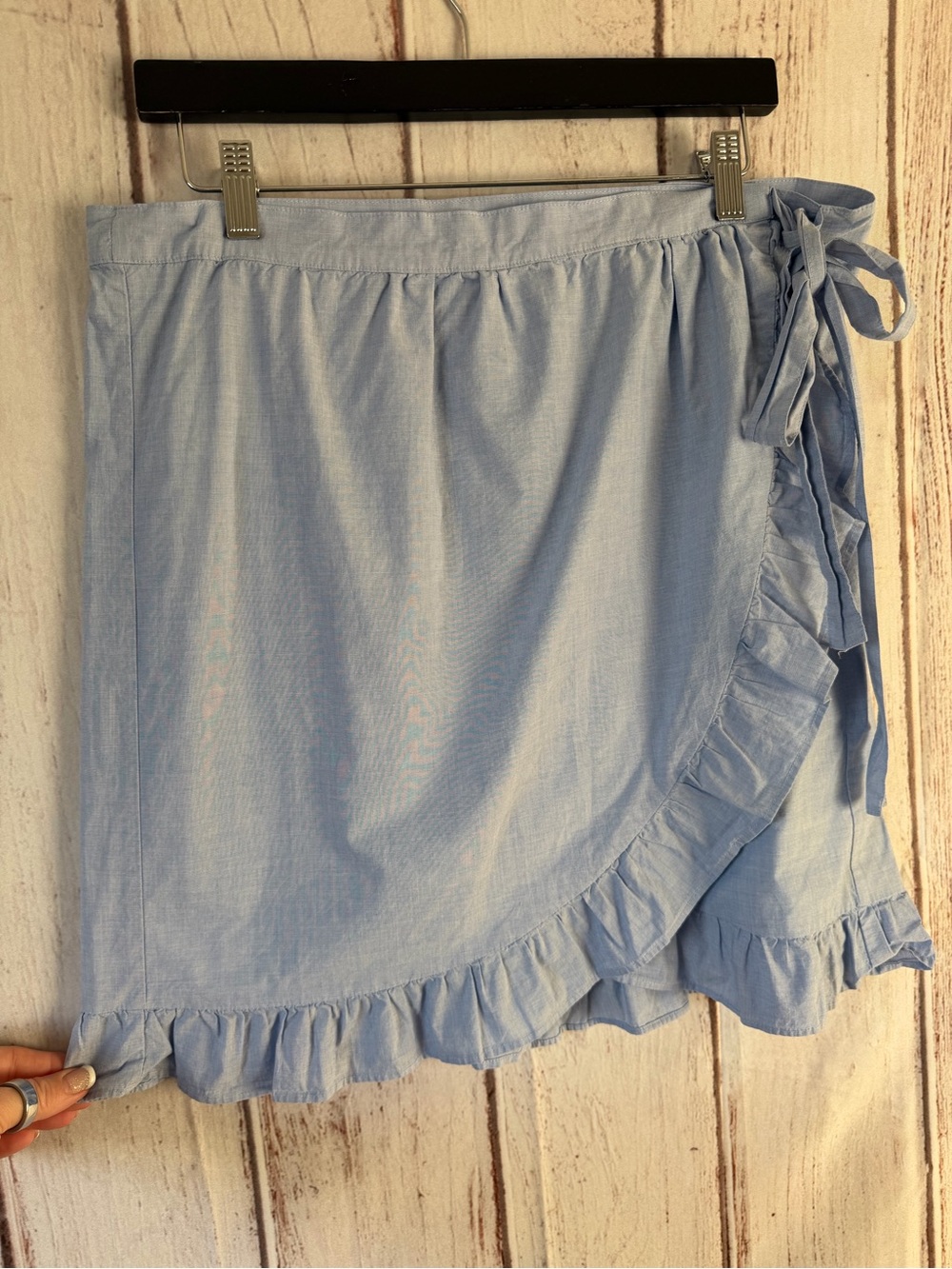 J.Crew Ruffle-Trim Poplin Wrap 100% Cotton Skirt in Chambray Size 14